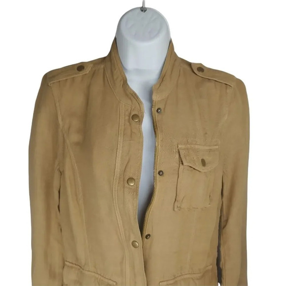 Lucky Brand Live in Love Military Style Jacket Linen Khaki Brown XS - Picture 3 of 10